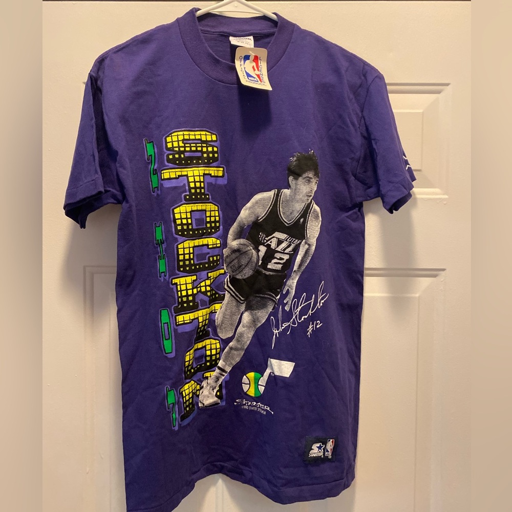 **SOLD** Vintage Deadstock John Stockton 1990 Starter Shirt - Picture 1 of 7